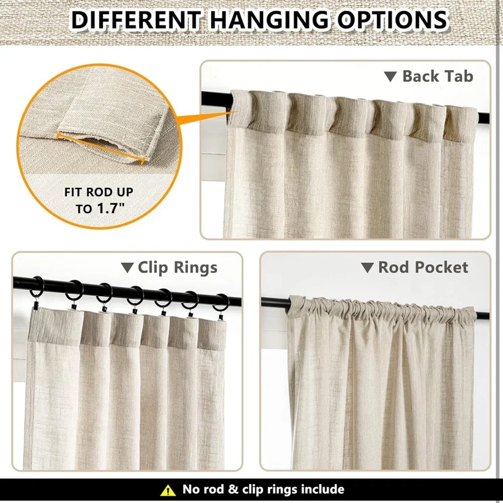 Cotton Curtains for Living Room Farmhouse Semi Sheer Light Filtering 50x84 x2